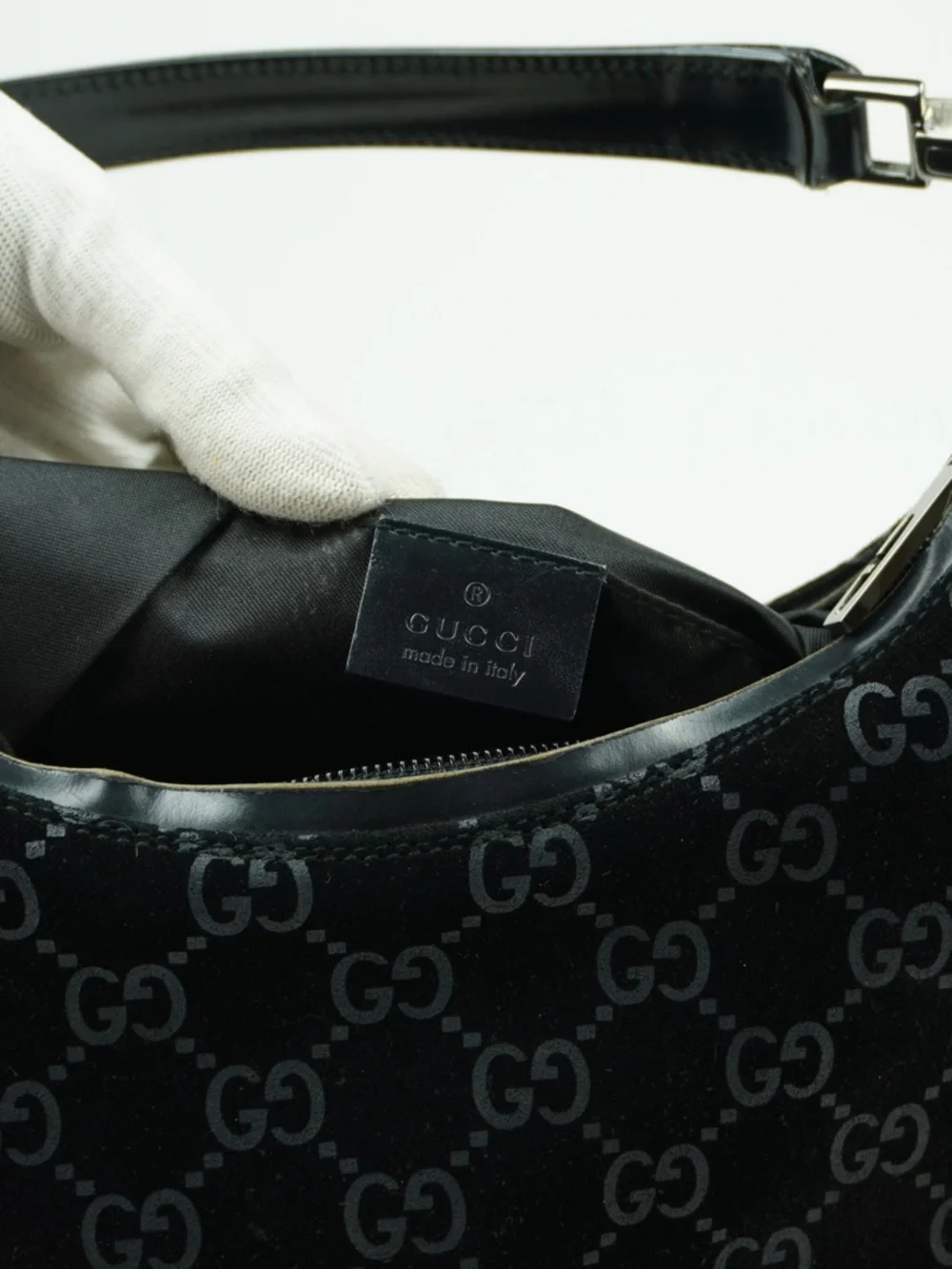 Gucci Vintage GG Suede Hobo Shoulder Bag Black Tom Ford Y2K - Picture 7 of 13